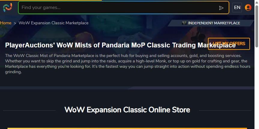 PlayerAuctions WoW MoP Classic marketplace